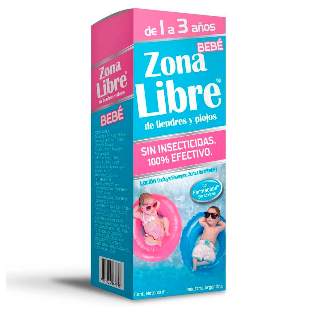 Shampoo Loción Anti Piojos Liendres Bebés Zona Libre x 20 ml Salud